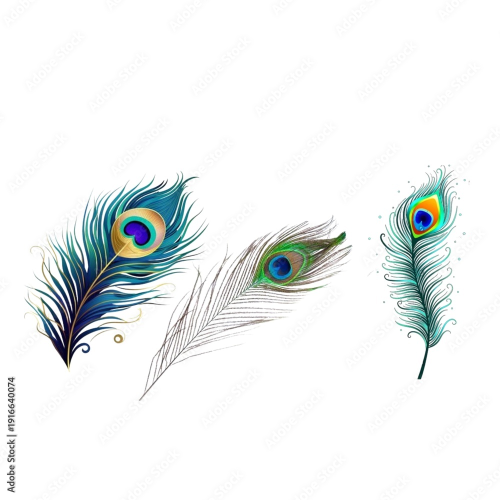 Obraz premium Peacock feather on a white background