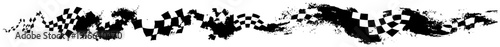 Horizontal grunge banner with checkered pattern and distorted wavy ink strokes