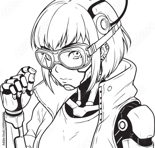 Clean Vector Line Art Anime Swordsman with Katana