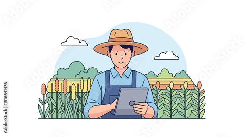 Farmer using tablet in a field