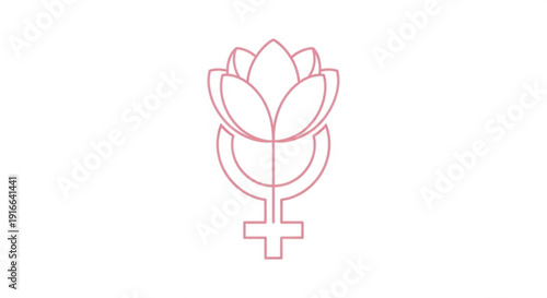 Pink lotus flower symbol with female sign representing feminism and empowerment on white background