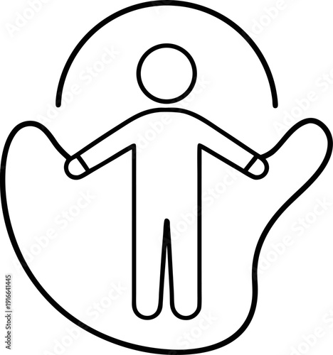 Flat vector outline icon of jump rope and skipping on white background 