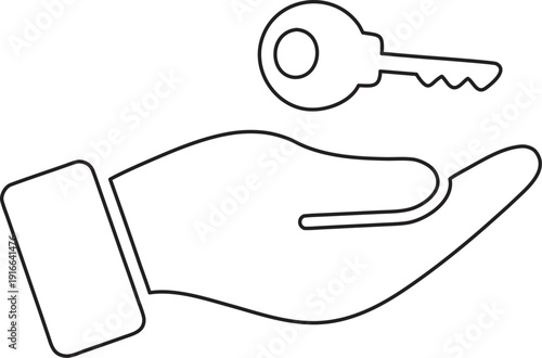 Key Handover vector silhouette, Hand Holding Key Icon logo  on white background EPS
