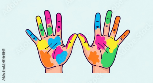 Colorful hands with paint artistic expression creative gesture vibrant colors hands up art design inspiration imagination colorful background