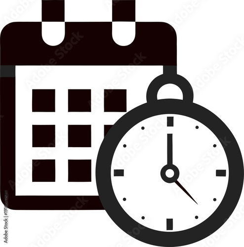 Time management clock with calendar silhouette  vector on white background 