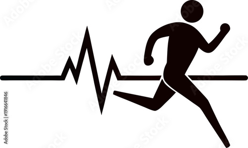 vector illustration of heartbeat line with runn icon silhouette on white background 