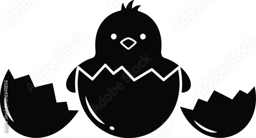 Easter day silhouette of happy chick hatching from egg isolated on transparent background