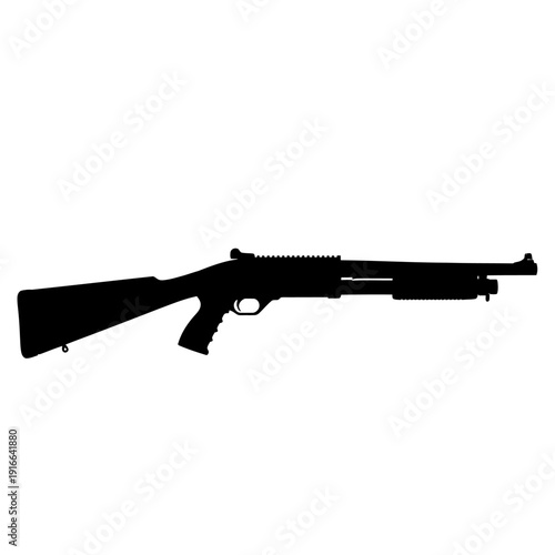 Silhouette of a black shotgun isolated on a white background.