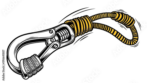 Climbing carabiner and rope detail illustration