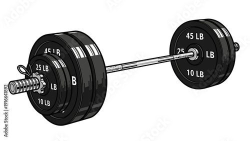 A barbell with weight plates, symbolizing strength training and fitness.