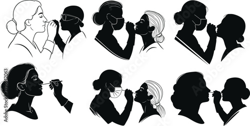 Black and white of women applying makeup silhouettes beauty