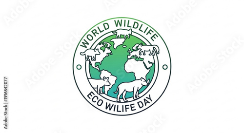 World wildlife eco day logo with globe and animals eco friendly symbol for conservation and sustainability