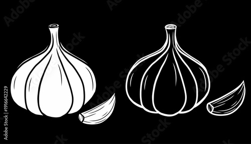 Garlic Hand Drawn Bulb Illustration. Simple Outline Vegetable Motif. Vegetable Style