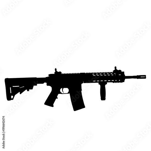 Silhouette of a Modern Assault Rifle Isolated on White Background.