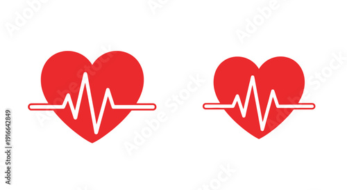 Two red heart icons with white ecg lines a striking silhouette