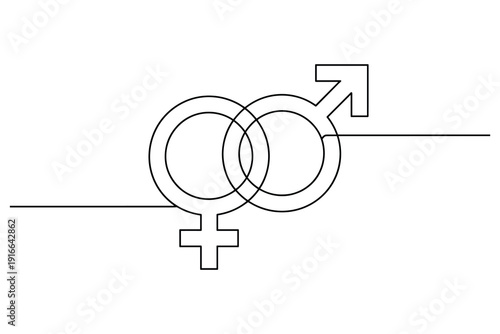 Male and Female Symbols Intertwined Continuous Line Drawing