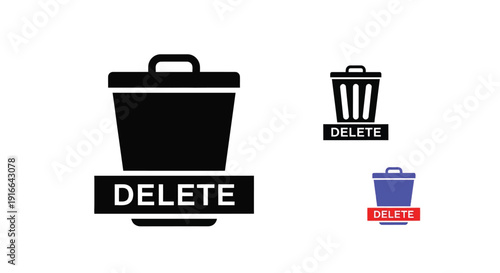 Black trash cans with delete labels a simple graphic silhouette