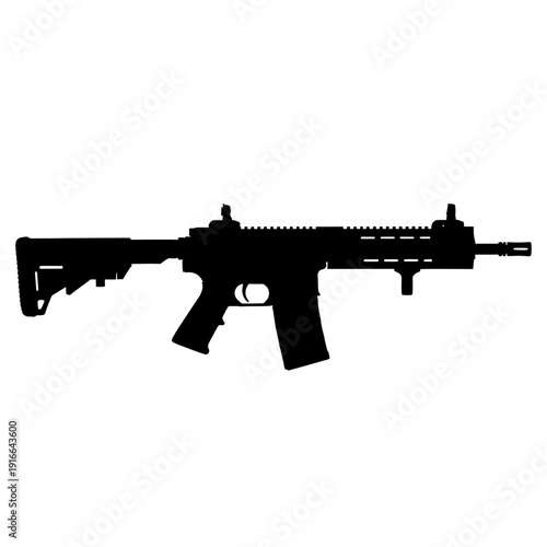 Silhouette of a Modern Assault Rifle Isolated on White Background.