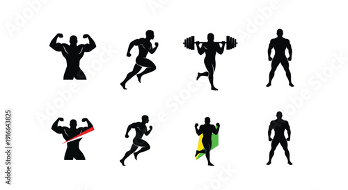 Athletic figures in various poses a striking black silhouette