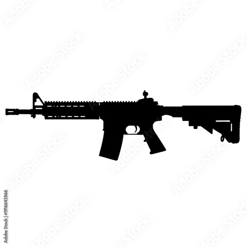 Silhouette of a Modern Assault Rifle Isolated on White Background.