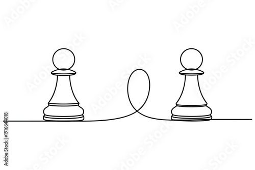 Two chess pawns connected by a single line minimalist concept