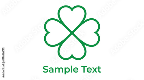 Green four-leaf clover logo featuring white negative space and sample text, ideal for nature, luck, and growth branding.