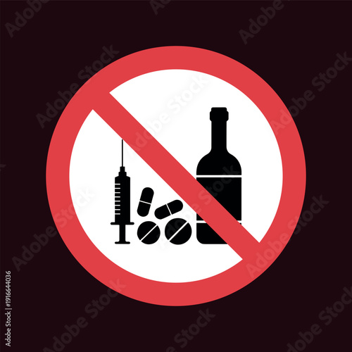 No Drugs, Alcohol, or Syringe Usage Warning Sign
