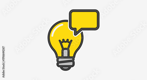 Bright Idea Light Bulb with Speech Bubble Icon.