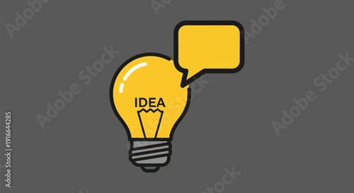 Bright Idea Light Bulb with Speech Bubble Icon.