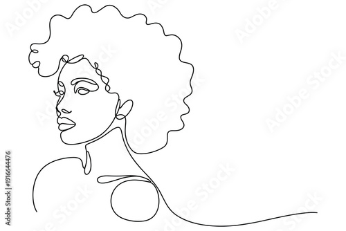 Woman's Profile Portrait Abstract Single Line Drawing Curly Hair Minimalist Style