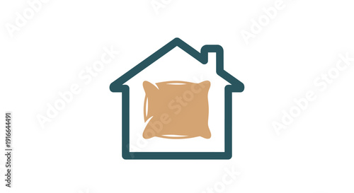 Cozy Home Icon with Pillow Inside.