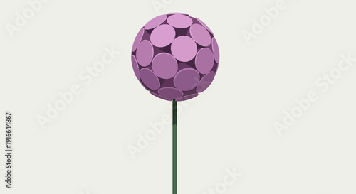 Abstract Purple Spherical Object on a Green Stem.