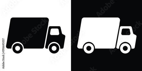 Delivery truck silhouette icon. Minimalist black and white freight vehicle vector for logistics, commercial transport, and shipping.