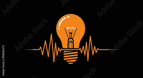 Bright Idea Light Bulb With Heartbeat Line.