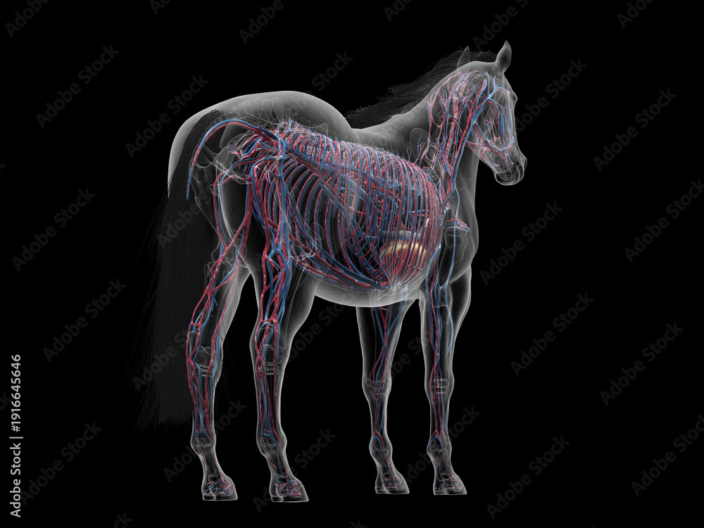Fototapeta premium A Detailed 3D Depiction Of The Circulatory System Of A Horse