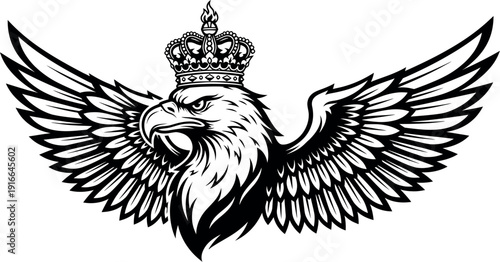 Majestic eagle with wings spread and a crown on its head, symbolizing power and royalty.