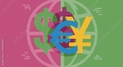 Global Currency Symbols Representing International Finance and Exchange.