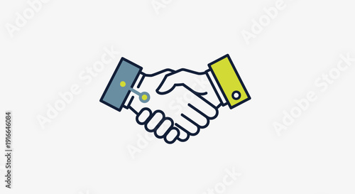 Modern Handshake Agreement Symbol with Blue and Yellow Outline in Bright Studio Background