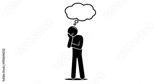 Person Thinking with Thought Bubble Above Head, Contemplation Icon on Isolated White Background