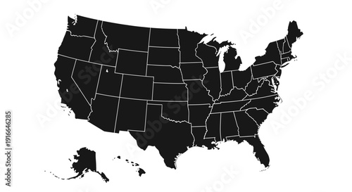 Political Map of the United States of America with State Borders on Isolated White Background