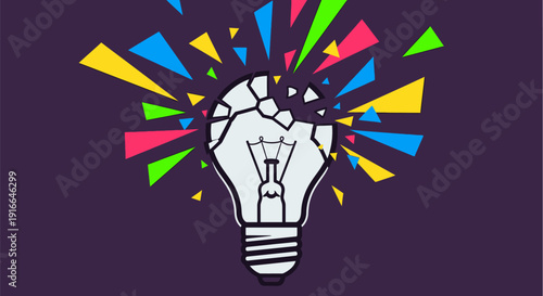 Exploding Light Bulb Symbolizing Creative Idea Burst.