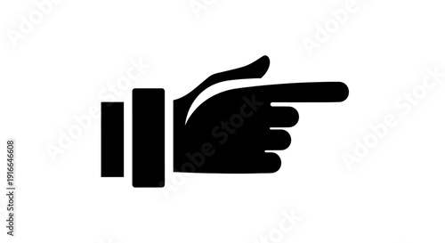 Solid black icon of a human hand pointing right, indicating direction, isolated white background.