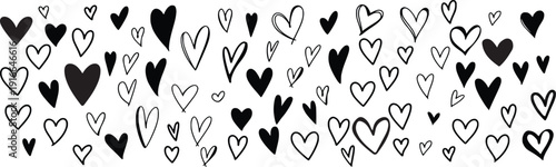 Large Set of Hand Drawn Heart Doodles and Love Sketches Vector Illustration for Valentines Day Greeting Cards, Wedding Invitations, Romantic Patterns, and Decorative Design Elements