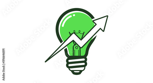 Green light bulb with upward trending graph symbolizing growth and ideas.