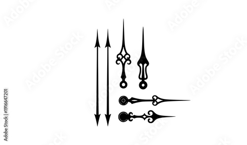 Old Retro Clock Hand Bundle Antique Black Analog Watch Pointers Hour Minute Second Vector Illustration Isolated