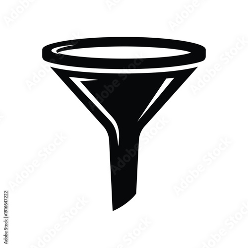 A minimalist black silhouette of a funnel, representing the essential concept of guiding, filtering, and refining substances, data, or processes with streamlined efficiency