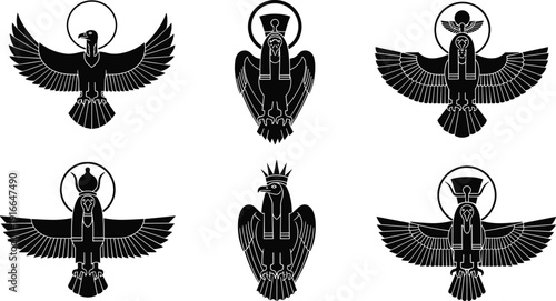 Black Zoroastrian Faravahar Symbols with Crowns and Halos bird wings