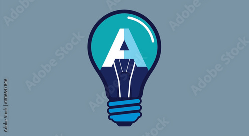 Illuminated Light Bulb with Letter A Symbolizing Idea.