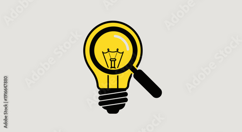 Magnifying Glass Over Bright Light Bulb Symbolizing Discovery.