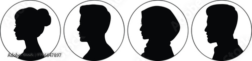 Profile silhouette icon illustration, diverse human avatar artwork, male female character design, identity concept vector, user account cartoon, multicultural artwork